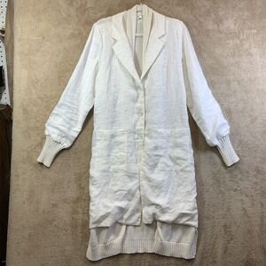 SOH White Linen‎ Cotton Sweater Cardigan Sz M Luxury Designer Minimalist EUC